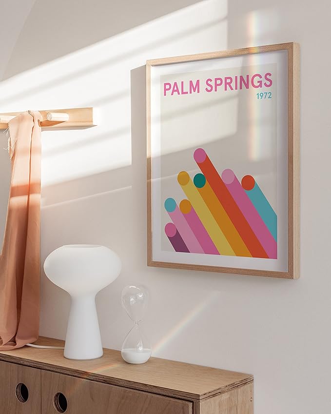 HAUS AND HUES Vintage Travel Posters: Pink Retro Art Prints, California Travel Posters for Room Aesthetic, Colorful Modern City Art Wall Decor, Danish Pastel Abstract Poster (Unframed, 12x16)