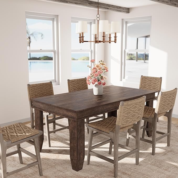 GarveeHome Farmhouse Dining Table for 4-6 People, 63 in Long Kitchen Tables with Wooden Sturdy Frame, 5 ft Large Rectangular Dinner Table for Dining Room, Kitchen, Dark Walnut, 63" Non-extendable