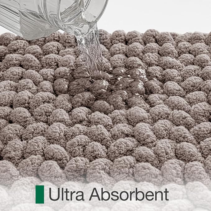 LUMI Luxury Bathroom Rug, Ultra Soft Quick Dry Bath Mat, Non-Slip Absorbent Thick Chenille Bath Rug, Cozy Braid Design Floor Mat for Bathtub, Sink, Laundry, Bedroom, Beige, 24"x43"