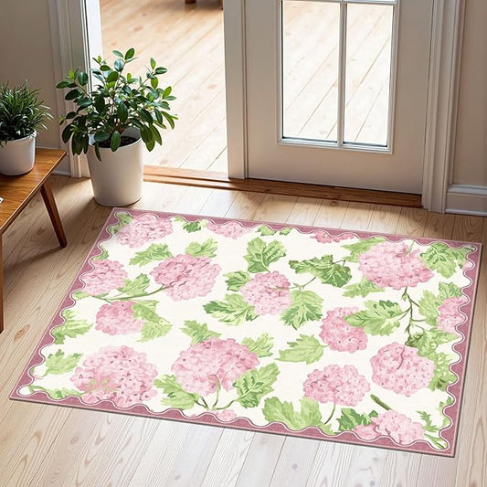Front Door Mat Outside Entrance - 2x3 Boho Pink White Non-Slip Washable Doormat Indoor Outdoor Entrance Floral Rug Small Throw Rugs for Entryway Bedroom Kitchen Front Laundry Room Porch Decor