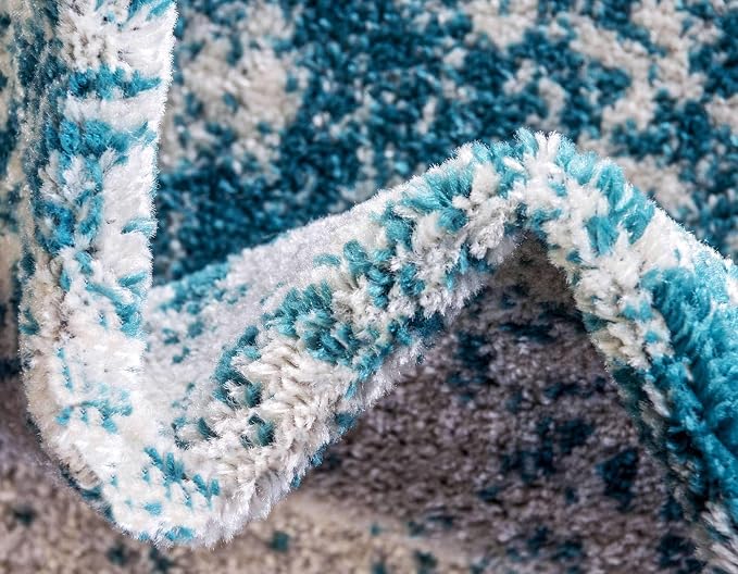 Unique Loom Bromley Collection Area Rug - Wells (5' 1" Round, Turquoise/ Ivory)