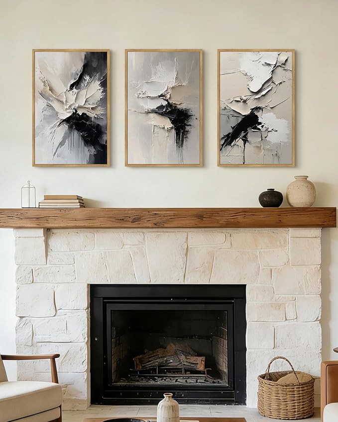 KUVIOKE Navy Blue Abstract Framed Wall Art Minimalist Graffiti Pastel Wall Decor Modern Neutral Color Block Illustration Painting Brush Stroke Art Home Decor 16x24in (Natural Framed)