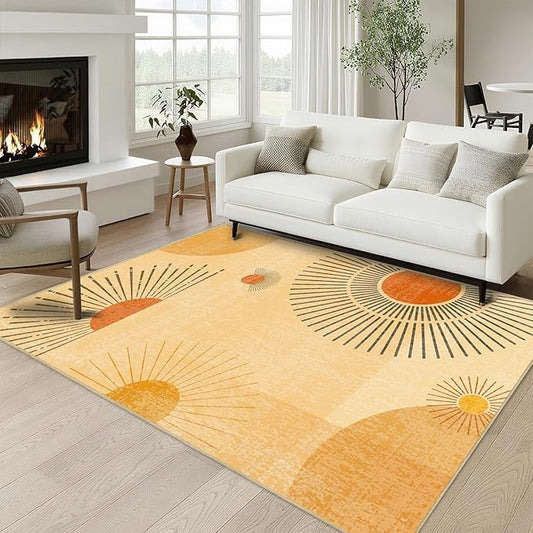 Sun Rug 3x5 for Living Room Mid Century Modern Area Rugs Machine Washable Boho Geometric Rug Non Slip Printed Low Pile Indoor Floor Carpet for Kitchen Bathroom Bedroom,Yellow