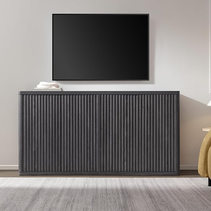 SICOTAS Buffet Cabinet with Storage Accent Sideboard with 8 Doors 132.6" Fluted Credenza Modern Buffet Table Media Console Cabinet Entryway Cabinets for Living Room Kitchen Dining Room Hallway