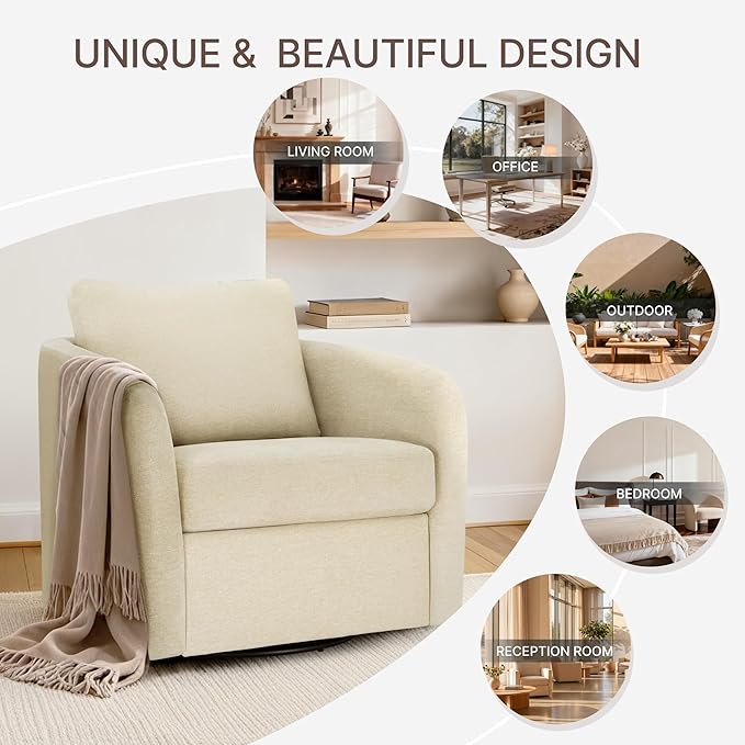 Swivel Accent Chair with Storage Ottoman, Upholstered Barrel Chair with Washable Slipcover for Living Room Bedroom Reading Waitingroom,2 Box,Sand