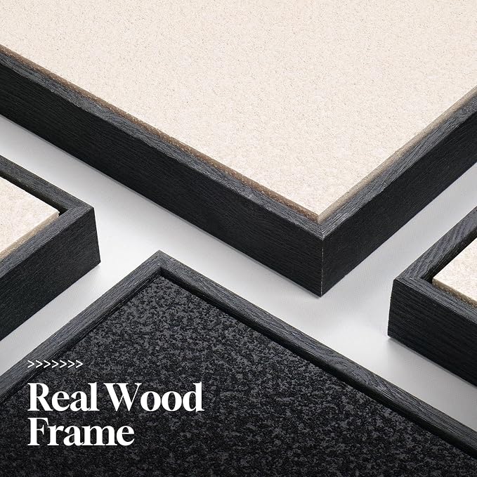 Large Framed 3D Wood Wall Art for Living Room, 4 Piece Modern Geometric Textured Paintings Artwork for Walls, Neutral Black and White Minimalist Wooden Home Wall Decor for Dining Room Hallway Bedroom