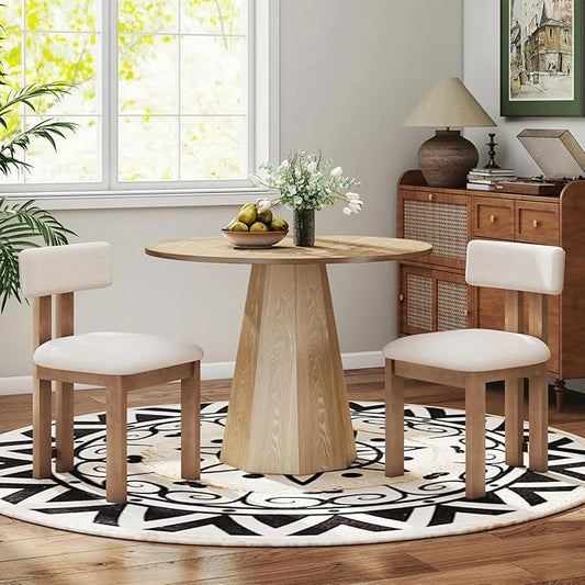 39” Round Solid Wood Dining Table for 4-5 People, Modern Pedestal Dining Kitchen Table, Farmhouse Small Wood Dining Table for Kitchen Easy Assemble, Saving Space, Brown