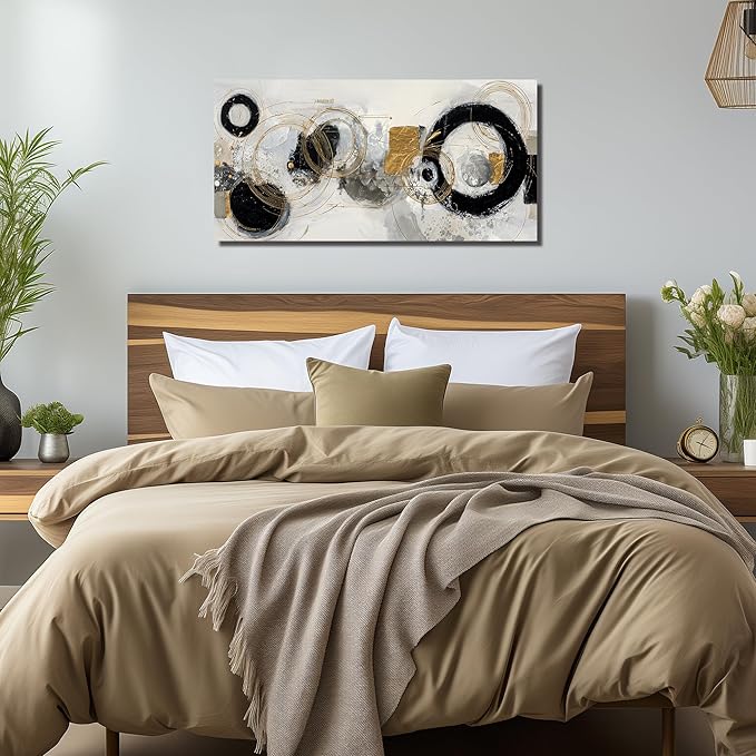 Abstract Pictures Wall Art for Living Room Black White and Gold Wall Decor Office Modern Prints Wall Art for Bedroom Size 20 x 40 Inch