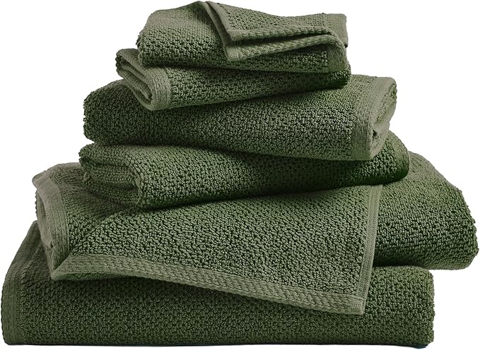 Great Bay Home 100% Cotton 6 Piece Towel Set - Absorbent, Quick-Drying, Durable Bath Towels for Bathroom Decor - Low-Twist, Two-Ply Fibers (Forest Green).