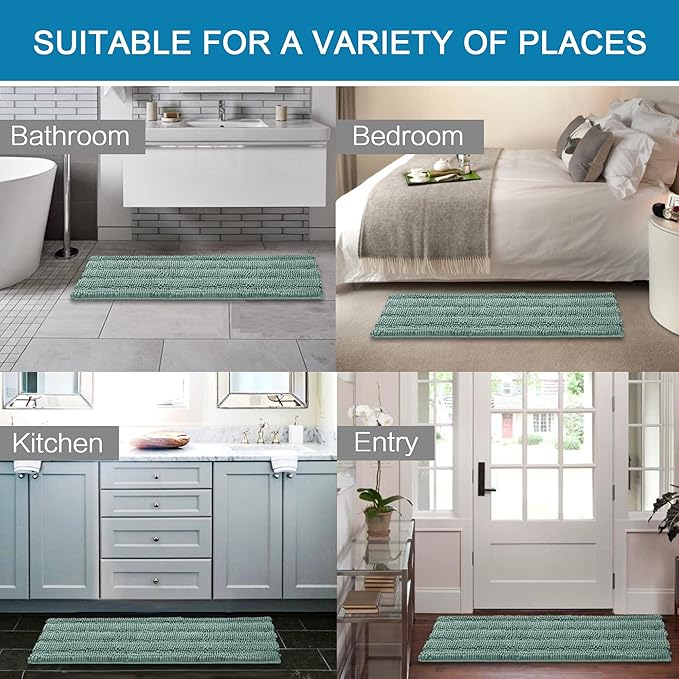 H.VERSAILTEX Bathroom Rugs Bath Rug Set 2 Piece Bathroom Contour Rug Toilet Mat Sets Non Slip Contour Bath Rug Ultra Thick Water Absorbent Striped Bath Mats(47" x 17" Plus 20" x 20" U, Eggshell Blue)