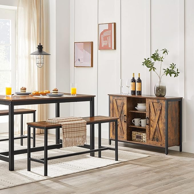VASAGLE ALINRU Dining Table for 4 People, Kitchen Table, 47.2 x 29.5 x 29.5 Inches, Heavy Duty Metal Frame, Industrial Style, for Living Room, Dining Room, Rustic Brown and Black UKDT75X
