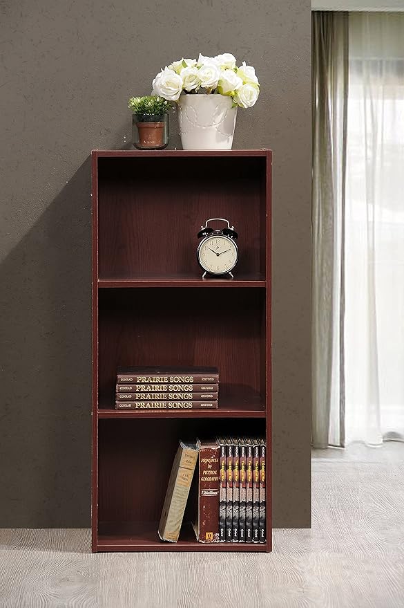 Hodedah 3-Shelf Bookcase in Mahogany