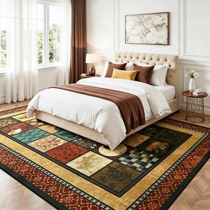 Tepook 8x10 Area Rugs for Living Room, Modern Large Geometric Rug for Bedroom, Washable Patchwork Rug Indoor Non Slip Throw Carpets for Dining Room Office Farmhouse Home Decor, Colorful