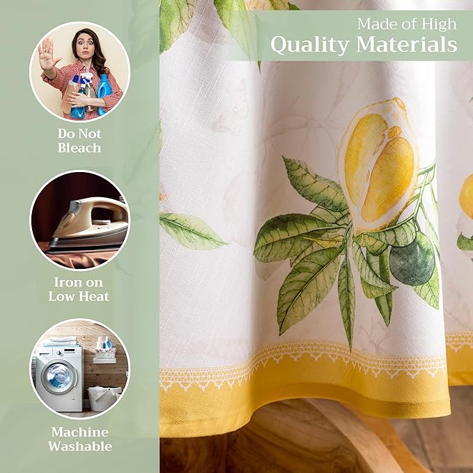 Maison d' Hermine Table Cloth Round Table 100% Cotton 63 Round Inches Tablecloth Reusable Decorative for Dining Room Farmhouse Home Valentines Day Decorations Spring Summer - Limoncello
