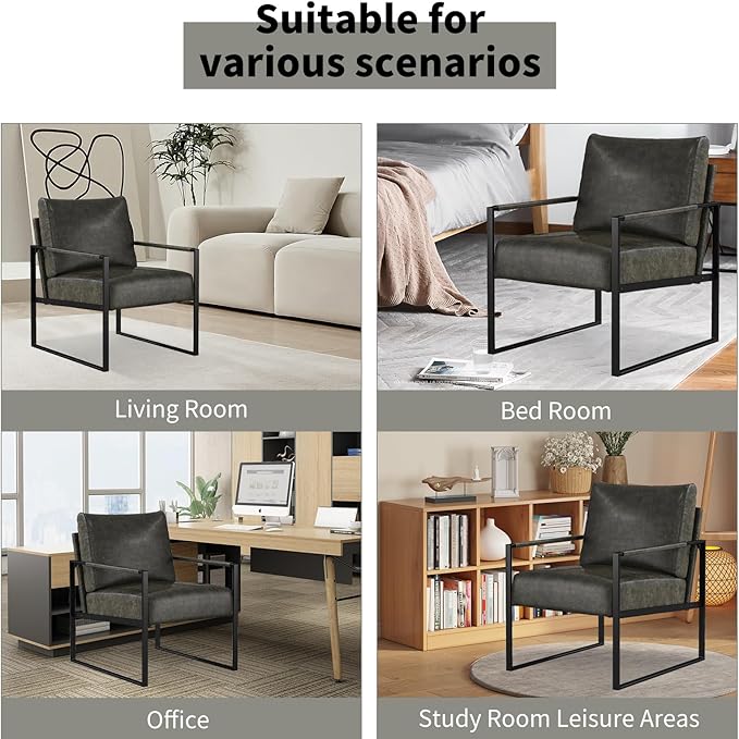 CANMOV Modern Accent Chair Set of 6, PU Leather Armchair with Metal Frame,Comfy Single Reading Chair with Soft Padded Backrest and Cushion for Living Room, Bedroom,Reading Room,Office,Dark Grey