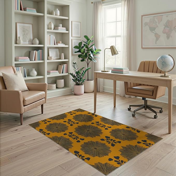4'x6' Washable Flatwoven Rug, Black Abstract Abstract Easy Care Throw Carpet for Dorm Room, Small Living Room, Apartment, Stain Resistant Low Profile Floor Covering | Ref:2229843