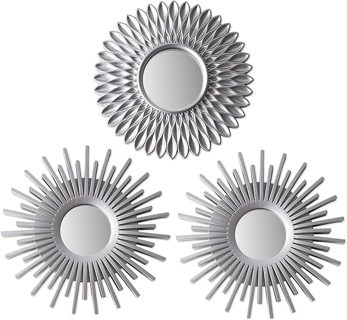 BONNYCO Wall Mirrors Pack of 3 Round Silver Mirrors for Home Decor, Bedroom and Room. Espejos Decorativos de Pared Sala Dormitorio, Circle Wall Decor Minimalist Vintage, Chic. Gifts for Women Mums