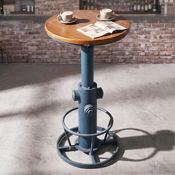 Topower Industrial Bar Table 38.58-48.43" Adjustable Pub Table Kitchen Dining Coffee Bistro Table Antique Blue