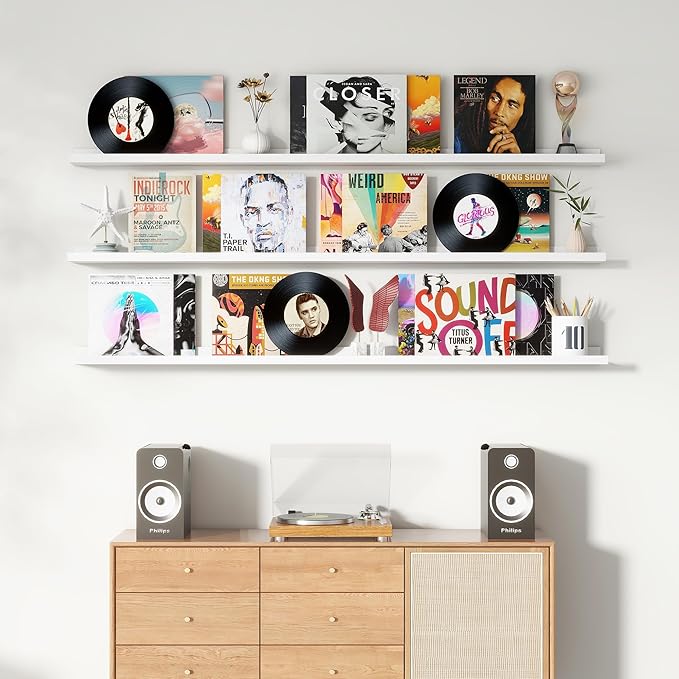 Axeman 72 Inch Floating Shelves | White Picture Ledge Shelf Set of 3 | Rustic Wood Wall Shelves with Lip | 72" White Picture Shelf for Wall with Ledge | Photo Shelves