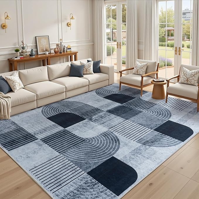 Area Rugs for Living Room Bedroom - Soft Mid Century Modern Rug 6x9ft, Washable Non-Slip Grey Rug Indoor Floor Mat Abstract Carpet for Dining Room Nursery Office Home Decor