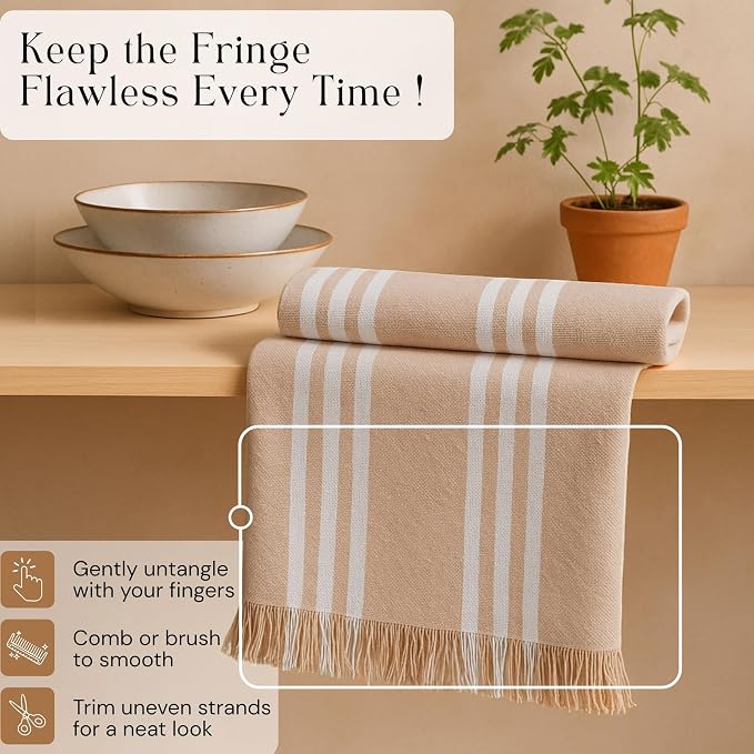 Prewashed Stripe Kitchen Towels 4 Pack, 16x26 Inches, 100% Cotton, Dish Towels for Kitchen Drying, Reusable Tea Towels, Absorbent Wash Cloths, Quick Dry and Machine Washable - Beige