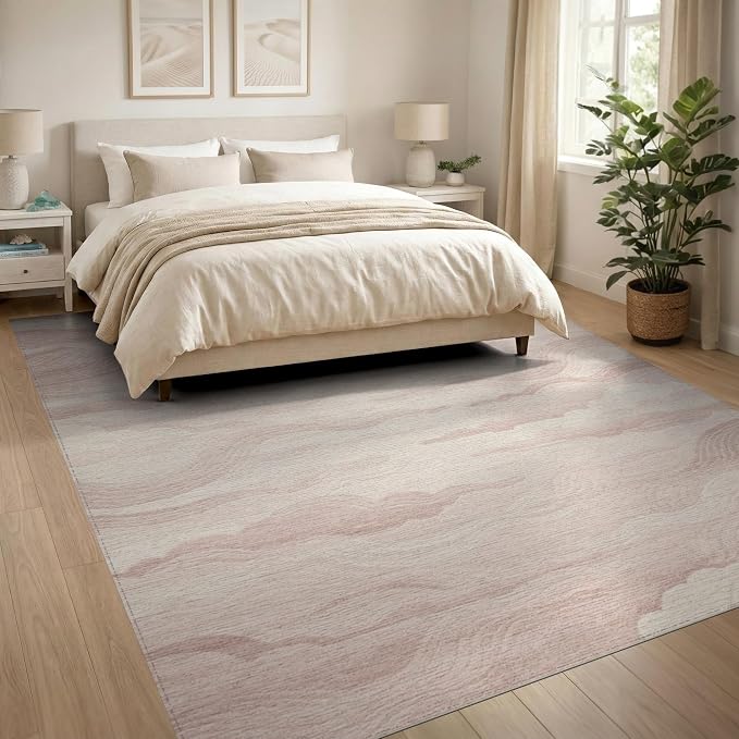 8'x10' Washable Flatwoven Rug, White Minimalist Abstract Stain Resistant Extra Large Carpet for Dining Room, Large Office, Lounge, Non-Slip Chair-Friendly Mat | Ref:2208255