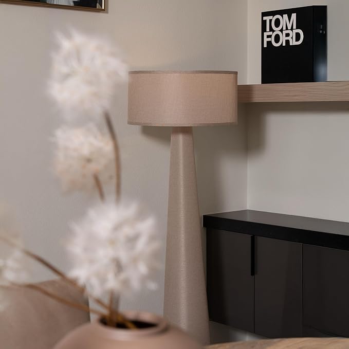 Floor Lamp - Branch and Wick – 59” Tall Standing Linen Lamp with Fabric Shade, LED Bulb Included – Elegant Corner Lamp for Living Room, Bedroom, Office - Taupe