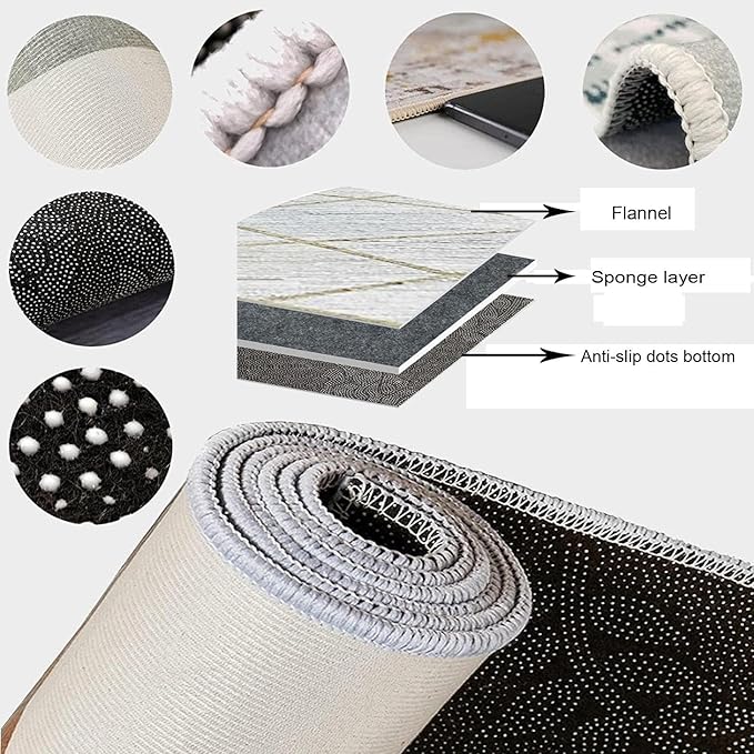 Light Luxury Blue Black White and Gray Wavy Texture Art Indoor Rugs, Modern Nordic Print Area Rug, Non Slip Absorbent Easy Clean Washable Floor Mat for Living Room Bedroom Entryway-4x5ft