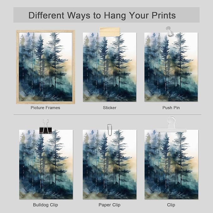 SIGNWIN Adhesive Canvas Poster Green & Teal Watercolor Forest Pine Trees Nature Wilderness Photography Realism Decorative Rustic Cozy Zen for Living Room, Bedroom, Office - 12"x16"x 4
