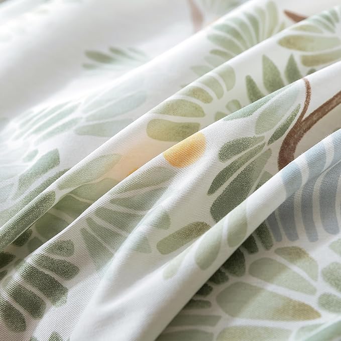 HoneiLife Duvet Dover King Size - 100% Cotton Comforter Cover Botanical Bedlinen Set with Zipper Closure & Corner Ties, 3-PC Forest Comforter Cover Sets