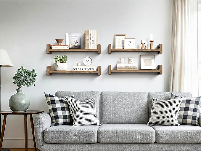 Vailando Floating Shelves for Wall, Set of 3 Solid Wood Wall Mounted Shelves, 16" Rustic Walnut Display Shelf for Bedroom, Living Room, Bathroom, and Kitchen Decor - Heavy-Duty & Natural Pine