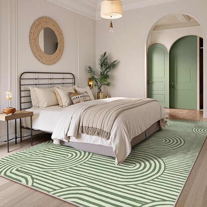Lahome Modern 8x10 Area Rugs, Non-Slip Soft Green Rugs for Living Room,Ultra-Thin Bedroom Rug Washable,Non-Shedding Large Carpet for Office Dining Room Kids Playroom Alba(8'X10',Green)