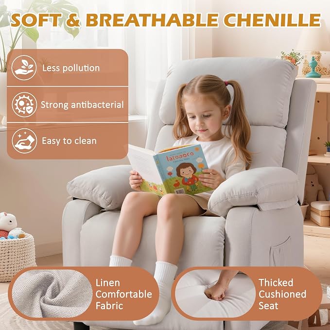 Korser Recliner Chair, Living Room Chairs for Adults, Padded Deep Seat Reading Chair with Side Pockets, Small Recliners for Small Spaces, Lounge Chair for Living Room, Bedroom, and RV (Linen)