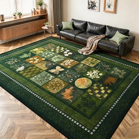 Tepook 5x7 Area Rugs for Living Room, Modern Large Geometric Rug for Bedroom, Washable Patchwork Rug Indoor Non Slip Throw Carpets for Dining Room Office Farmhouse Home Decor, Dark Green