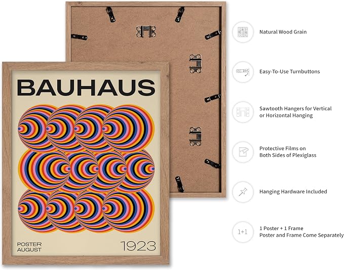 Poster Master Bauhaus Poster - Abstract Spiral Print - Geometric ART - Rainbow ART - Psychedelic Style - Chic Boho - Mid Century Modern - Living Room or Bedroom Decor - 16x20 Beige Framed