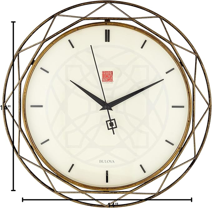 Bulova Clocks C4834 Luxfer Prism 14 Inch Frank Lloyd Wright Inspired Wall Clock