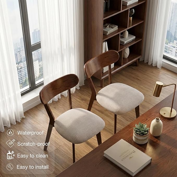 100% Solid Wood Dining Room Chairs - Practical Kitchen Chairs - Wood Chair for Dining Room, Kitchen (4, Walnut with Grey Cushion)