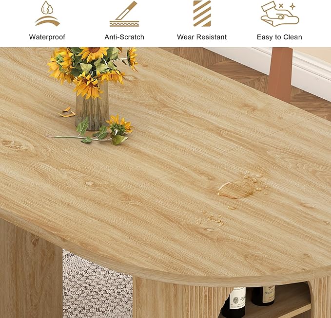 70.8" Oval Dining Table with Dual Side Storage Shelves, Wooden Table for 4–6 People, Modern Farmhouse Round Dinner Tables for Kitchen Living Room (Natural, Table Only)