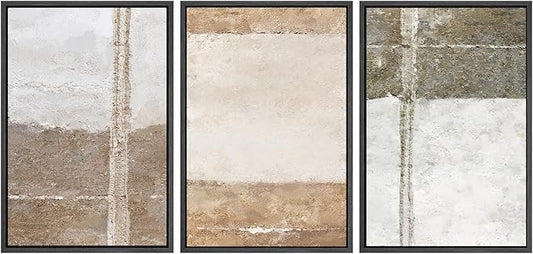 SIGNWIN Framed Canvas Print Wall Art Set Grunge Gray Brown Pastel Landscape Abstract Shapes Illustrations Modern Art Geometric Zen Mid-Century for Living Room, Bedroom, Office - 24"x36"x3 Black