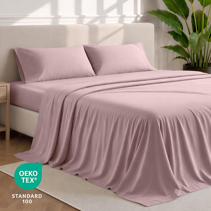 Bare Home California King Sheet Set - 1800 Ultra-Soft Microfiber Cal King Bed Sheets - Double Brushed - Deep Pockets - Easy Fit - 4 Piece Set - Bed Sheets (California King, Mauve)