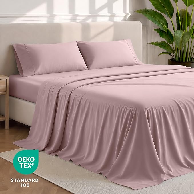 Bare Home Twin XL Sheet Set - 1800 Ultra-Soft Microfiber Twin Extra Long Bed Sheets - Double Brushed - Deep Pockets - Easy Fit - 3 Piece Set - Bedding Sheets & Pillowcases (Twin XL, Mauve)