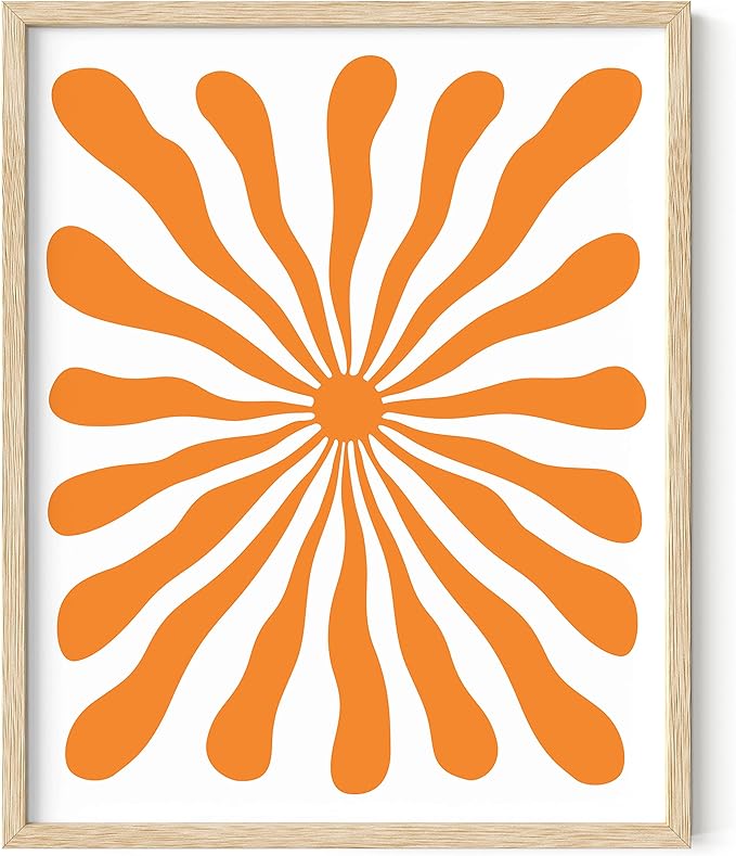 HAUS AND HUES Abstract Orange Wall Art - Sun print with bold, bright abstract wall decor to energize your space and elevate any room (Beige Frame, 16x20)