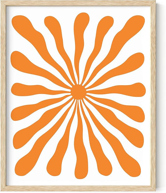 HAUS AND HUES Abstract Orange Wall Art - Sun print with bold, bright abstract wall decor to energize your space and elevate any room (Beige Frame, 16x20)