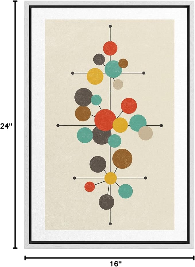 Woodrose Framed Canvas Print Wall Art Geometric Mid-Century Dot Collage Abstract Shapes Illustrations Modern Minimalist Chic Relax/Calm Multicolor for Living Room, Bedroom, Office - 16"x24" White