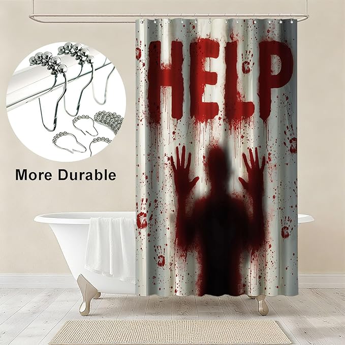 Halloween Shower Curtain Help Me Shower Curtains for Bathroom Waterproof Fabric Bath Curtain Decor with Hooks