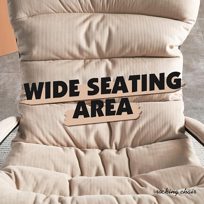 ovios Glider Rocking Chair with Ottoman, Mid-Century Modern Recliner Chair with Footrest, Comfy Gliding Rocker Lazy Accent Armchair for Living Room Bedroom, Cloud Flannel Velvet, Beige