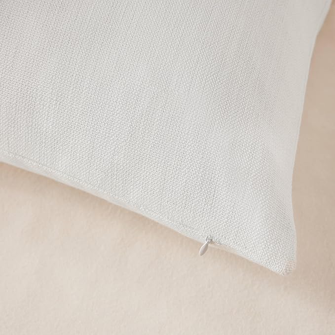 ZeeMart Rustic Cotton Linen Throw Pillow Covers Set of 2, 16x16 Inch Off White, Farmhouse Style Decorative Couch Pillow Cases Ivory Cushion Covers for Sofa Bed Living Room Home Decor