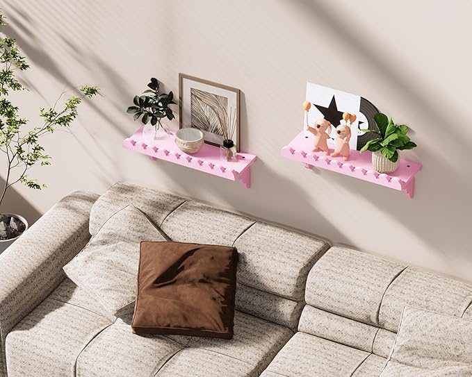 Scalloped Wood Wall Shelf – 17 Inch Floating Shelf with Wood Brackets, Easy to Install Rustic Wall Shelf for Living Room, Bedroom, Bathroom, or Any Space