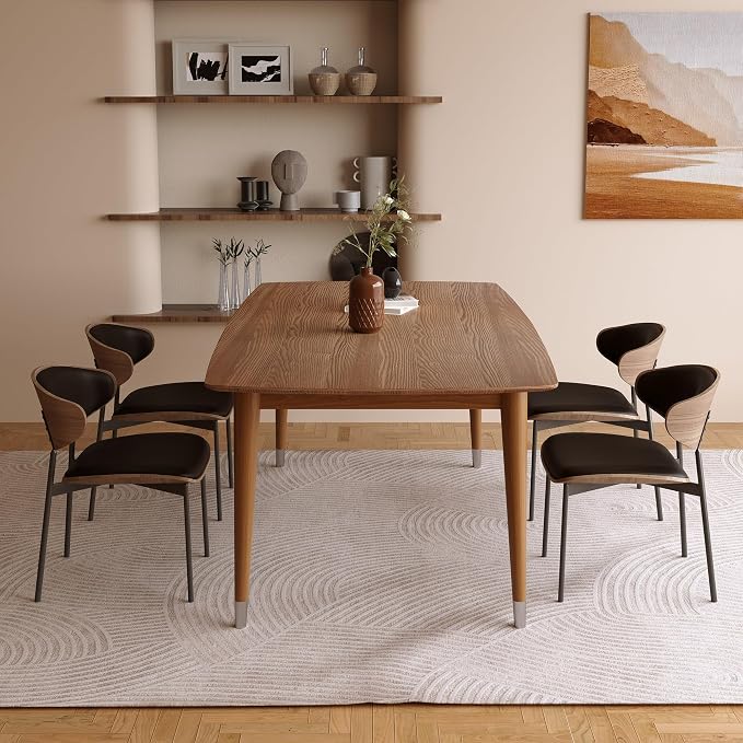 Mid-Century Modern 62.9" Dining Table, Multi-Purpose for Kitchen Meals, Home Office Work, Living Room Breakfast Nook & Patio Gatherings, Elegant Dinner Table for Dining Room Use, Walnut