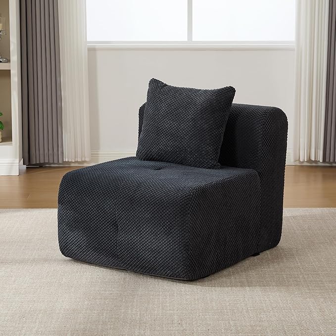 31" Minimalist Style Armless Accent Chair with Ottoman,Modern Boneless Deep Seat Single Sofa with Pillow,Comfortable Chaise Lounge,No Assembly Required for Apartment,Living Room,Charcoal